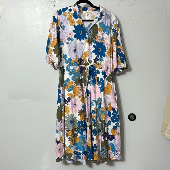 Floral Midi Dress in Blue and Orange - Picture 3 of 8